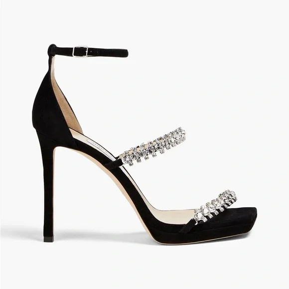 New JIMMY CHOO Bing 105 crystal-embellished suede platform sandals $1,695 - Picture 4 of 14